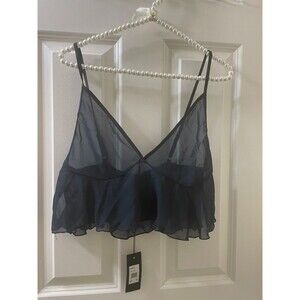 new Fredericks of Hollywood Sheer Mesh Rowen Chiffon Sleep Cami top black M